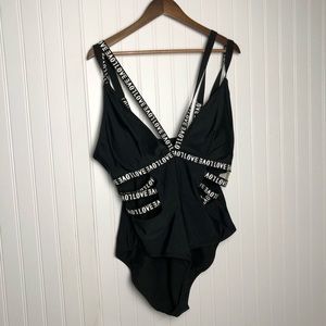 SheIn plus size LOVE cut out black one piece swim